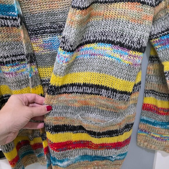 Plus Size 3X Multi-Color Striped Knit Open Cardigan Sweater Long Sleeve Boho - Picture 4 of 9